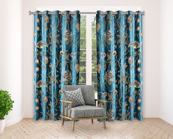 Beautiful Hand embroidery Curtain velvet Crewel Curtain blackout Crewel Curtain Fabric Etsy UK