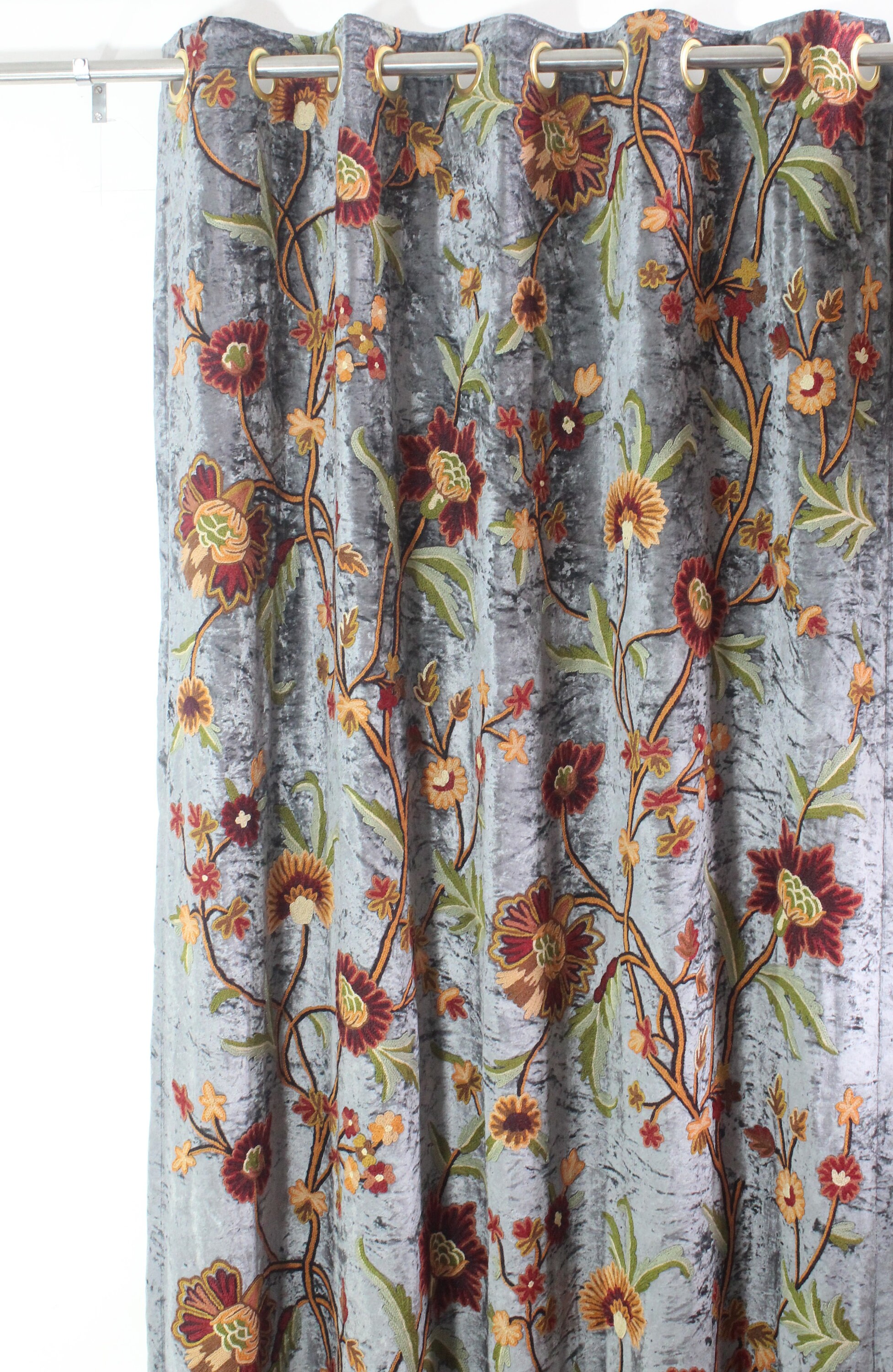 Beautiful Grey FULLYLINED Velvet Crewel Curtainkashmir Etsy UK