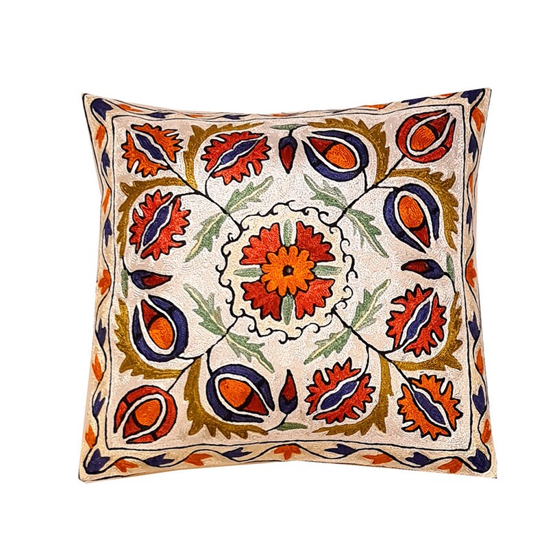 Embroidery Handmade Oblong Pillows Floral Suzani Lumbar Cushion Cover Rustic 20 x 20 Tribal House Decor