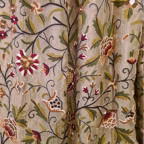 Beautiful Silk Organza FULLY-LINED Kashmir Crewel Curtain-Hand-Embroidered Crewel Fabric-Fully Lined Curtain-