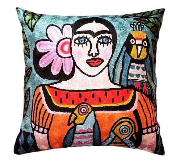 Picasso Abstract Composition Silk Throw pillow cover Hand Embroidered Silk,Home Decor,decorative pillow,decorative cushionsSize 18-18.