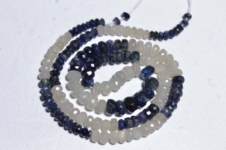 14 Inches Strand Natural Sapphire Rondelle Beads 3mm to 5.5mm Round Shape Faceted Gemstone Beads Blue White Sapphire Stone No 075