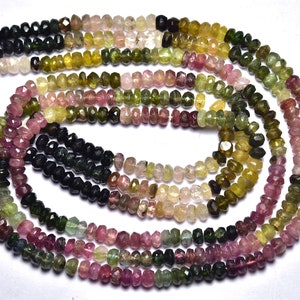 14 Inches Natural Tourmaline Rondelles Beads 4mm to 4.5mm Faceted Rondelle Gemstone Beads Superb Tourmaline Beads Rondelle No4654