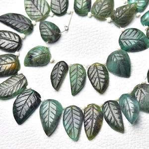 Natural Emerald Carved Beads 8x11mm to 10x13mm Leave Shape Beads Gemstone Carving Beads Genuine Emerald Carving Beads Carving 10 Pcs No5979