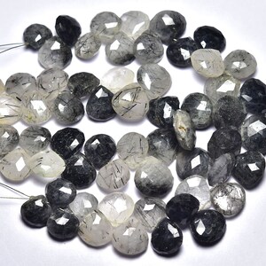Natural Black Rutile Briolette Beads 10mm to 14mm Faceted Heart Briolettes Gemstone Beads Superb Rutile Heart Beads 7.5 Inches Strand No5528