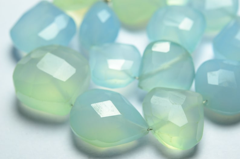7 Inches Strand Natural Chalcedony Beads 11x12mm to 14x14mm Faceted Heart Big Briolettes Gemstone Beads Rare Chalcedony Briolettes No3433