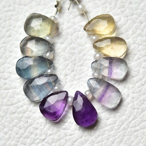 Natural AAA Fluorite Pear Pair Beads 6x8.5mm to 6x9mm Faceted Briolettes Fluorite Beads Pair Matched Earring Pair ( 5 Pair ) 10 Beads No6525