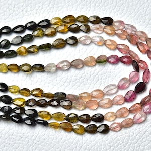 Natural Multi Tourmaline Pear Briolette 4x5mm to 4x6mm Faceted Pear Beads Gemstone Bead Tourmaline Beads Jewelry Making 8 Inch Strand No096