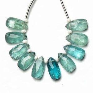 Cuentas de cianita azul verdosa natural, 5 x 10 mm, facetadas, briolettes de fantasía, cuentas de piedras preciosas, par de cuentas de cianita para hacer joyas, cuentas para pendientes, n.º 4776F
