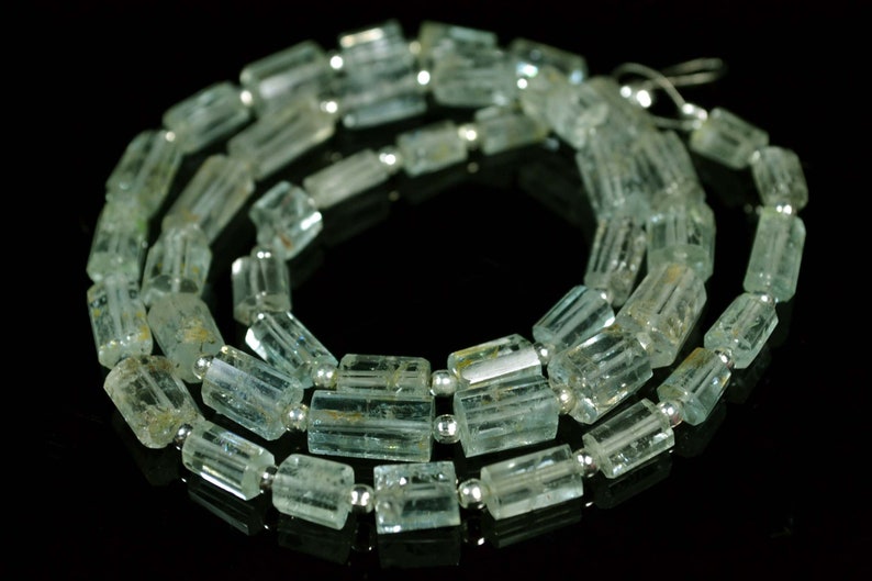 15.5 Inches Natural Aquamarine Step Cut Beads 4x5mm to 5x9.5mm Tube Beads Barrel Gemstone Briolettes Aquamarine Beads Semi Precious No665