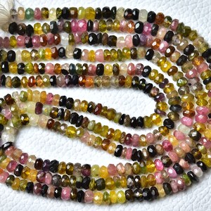 13 Inches Natural Multi Tourmaline Rondelles Beads 4mm Faceted Rondelle Beads Gemstone Beads Tourmaline Beads Jewellery Roundel Beads No3345