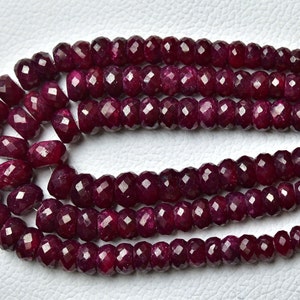 Natural Ruby Rondelle Beads 6.5mm to 10mm Faceted Rondelle Gemstone Beads Genuine Ruby Beads For Jewelry Making Beads 8.5 Inch Strand No6112