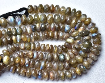 Natural Labradorite Rondelle Beads Jewelry Beads Rare Fire Labradorite Stone Faceted Big Rondelles Gemstone Beads - 9 Inches Strand No4020