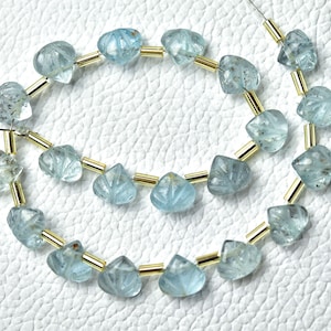 Natural Aquamarine Carved Beads 7x7.5mm to 8x9mm Gemstone Carving Heart Beads Rare Aquamarine Carving Beads Strand - 10 Pcs No5446