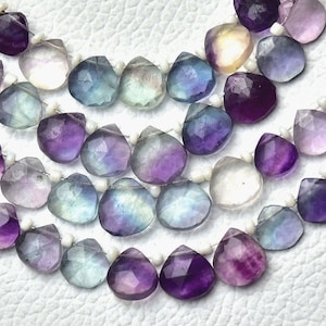 Natural Fluorite Heart Beads 7mm to 9mm Faceted Heart Briolettes Gemstone Beads Necklace Superb Fluorite Beads Jewelry Beads 10 Pcs No6147