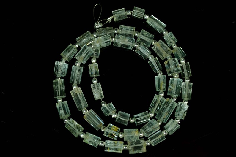 15.5 Inches Natural Aquamarine Step Cut Beads 4x5mm to 5x9.5mm Tube Beads Barrel Gemstone Briolettes Aquamarine Beads Semi Precious No665