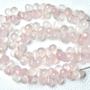 Natural Rose Quartz Teardrop Beads 5x7mm to 6x9mm Faceted Tear Drop Briolettes Gemstone Beads Superb Rose Quartz Beads 6 Inch Strand No5655