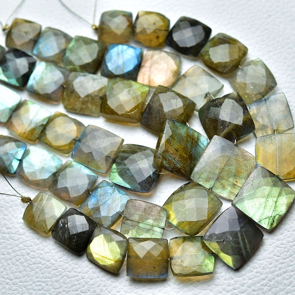 Coussin en labradorite naturelle, 11 mm à 15 mm, coussin à facettes briolettes, pierres précieuses, labradorite flashy, grosse briolette, brins de 20 cm (20 po.) No6028