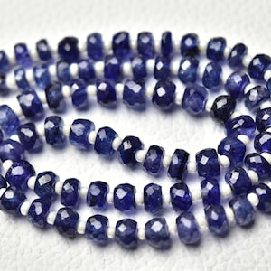 12 Inches Strand Natural Blue Sapphire Rondelle Beads 4mm to 5.5mm Faceted Gemstone Beads Rondelles Superb Sapphire Beads Strand No5243