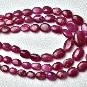 Natural Ruby Plain Beads 5x6mm to 8x12mm Smooth Oval Briolettes Gemstone Beads Glass Filled Ruby Necklace Beads 8 Inches Strand No6113