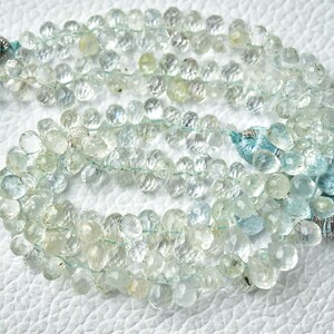 Lágrimas de aguamarina natural de 6 pulgadas (3 x 4 mm a 3,5 x 6 mm), facetadas, briolettes, cuentas de piedras preciosas, briolettes de aguamarina azul, n.º 3206