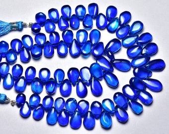 Mystic Coated Natural Swiss Blue Quartz Beads 6x9mm to 7x12mm Smooth Pear Briolettes Rare Quartz Beads Gemstone Beads 7 inch Strand No4602