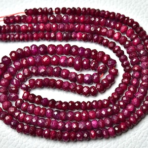 Natural Ruby Rondelle Beads 3.5mm to 4.5mm Faceted Rondelle Gemstone Beads Genuine Ruby Beads For Jewelry Making Beads 14 Inch Strand No6377