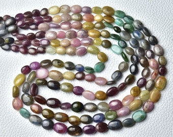 19 Inch Strand Natural Ruby Sapphire Emerald Smooth Oval Beads 5x6mm to 7x10mm Smooth Oval Gemstone Beads Superb Mix Precious Beads No6569