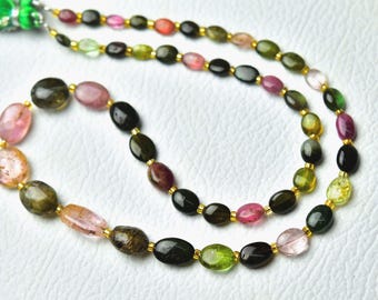 Natural Multi Tourmaline Plain Beads Smooth Oval 5x6mm to 10x11.5mm Gemstone Bead Tourmaline Beads Jewelry 73 Cts, 16 Inch Strand No726