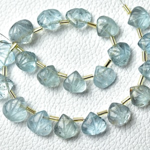 Natural Moss Aquamarine Carved Beads 7mm to 9mm Gemstone Carving Heart Beads Rare Aquamarine Carving Beads Wholesale Beads - 10 Pcs No5844