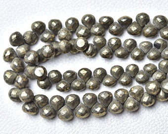 Natural Pyrite Briolettes 6mm to 8mm Onion Beads Faceted Gemstone Beads Rare Pyrite Gems Semi Precious Stone - 7.5 Inch Strand No1327