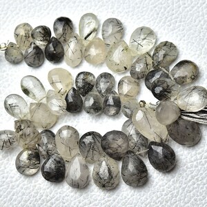 Natural Black Rutile Briolettes 6x9mm to 8x15mm Pear Shape Beads Faceted Gemstone Beads Superb Black Rutile Stone - 7.5 Inches Strand No1301