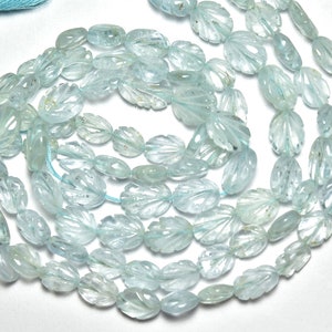 Natural Aquamarine Carved Beads 7x9mm to 8x11mm Gemstone Carving Oval Beads Rare Aquamarine Carving Beads Strand  12 Inches Strand No5431