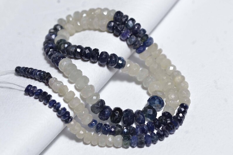 14 Inches Strand Natural Sapphire Rondelle Beads 3mm to 5.5mm Round Shape Faceted Gemstone Beads Blue White Sapphire Stone No 075