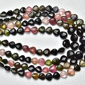 Natural Multi Tourmaline Heart Beads 5mm to 7mm Faceted Heart Briolettes Gemstone Beads Tourmaline Beads Jewelry Making 7 Inch Strand No651
