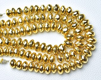 Natural Golden Pyrite Rondelle Beads 10mm to 11.5mm Faceted Gemstone Rondelle Beads Pyrite Beads Big Roundel Jewelry 8 Inches Strand No6088