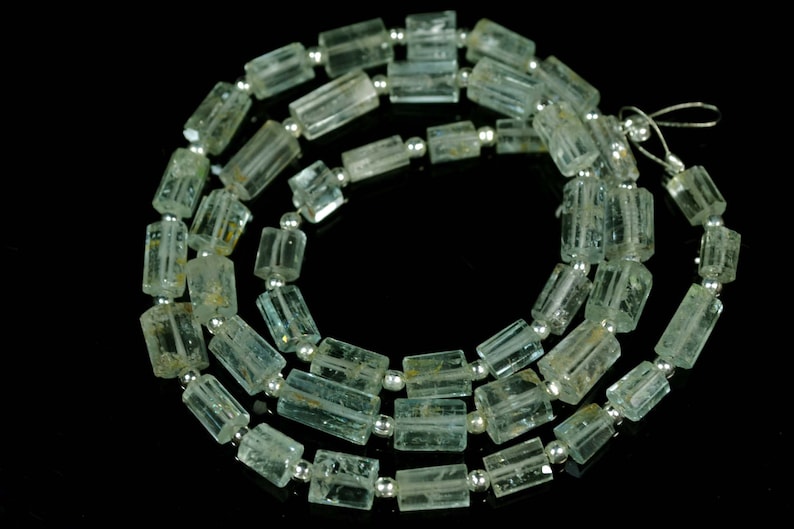 15.5 Inches Natural Aquamarine Step Cut Beads 4x5mm to 5x9.5mm Tube Beads Barrel Gemstone Briolettes Aquamarine Beads Semi Precious No665
