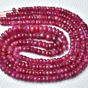 Natural Pink Ruby Rondelle Beads 3.5mm to 6.5mm Faceted Rondelle Gemstone Beads Genuine Ruby Beads For Jewelry Making 8 Inch Strand No6375