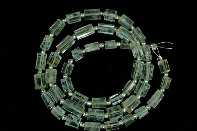 15.5 Inches Natural Aquamarine Step Cut Beads 4x5mm to 5x9.5mm Tube Beads Barrel Gemstone Briolettes Aquamarine Beads Semi Precious No665
