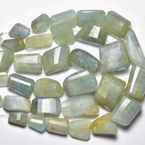 天然モスアクアマリンナゲットビーズ 8 x 12 mm ～ 15 x 20 mm ファセットナゲットビーズ 宝石ビーズ 希少アクアマリンビーズ 8インチストランド No5379