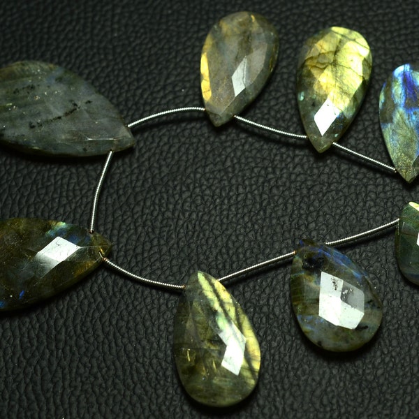 Natural Labradorite Big Briolettes 13x19mm to 22x38mm Pear Beads Rare Fire Labradorite Stone Faceted Gemstone Beads 7.5 Inches Strand No1509