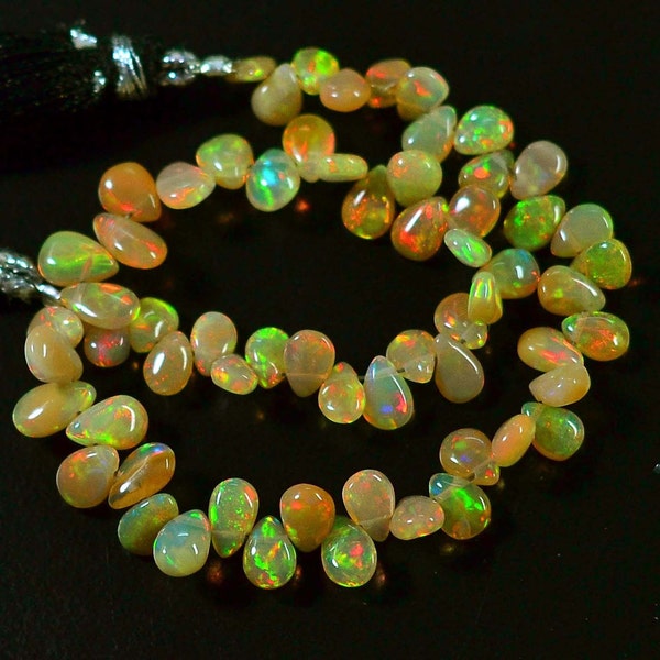 7.5 Inches Strand Natural Ethiopian Opal Beads 4x5mm to 4x7mm Smooth Pear Briolettes Gemstone Beads Rare Opal Stone Beads No3115