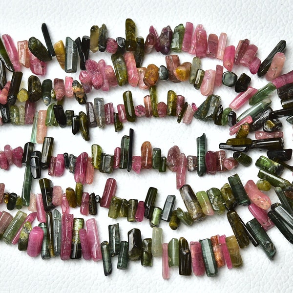 Natural Multi Tourmaline Stick Beads 3x6mm to 5x14mm Natural Shape Beads Gemstone Beads Smooth Tourmaline Pencil Beads 7 Inch Strand No5918