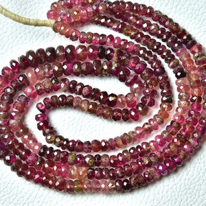 17 Inches Natural Pink Tourmaline Rondelles 4.5mm to 6mm Faceted Rondelle Gemstone Beads Watermelon Tourmaline Beads Rondelle Jewelry No4237