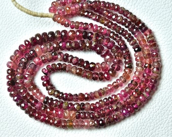 17 Inches Natural Pink Tourmaline Rondelles 4.5mm to 6mm Faceted Rondelle Gemstone Beads Watermelon Tourmaline Beads Rondelle Jewelry No4237