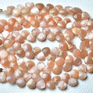 Natural Peach Moonstone Briolettes 6.5mm to 8mm Heart Beads Faceted Gemstone Beads Moonstone Semi Precious Stone - 8 Inches Strand No3826