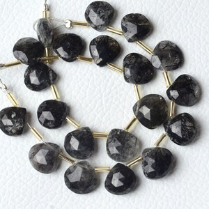 Natural Black Rutile Heart Beads 9.5mm to 11mm Faceted Heart Briolettes Gemstone Beads Rare Black Rutile Beads Strand 10 Pcs No5272