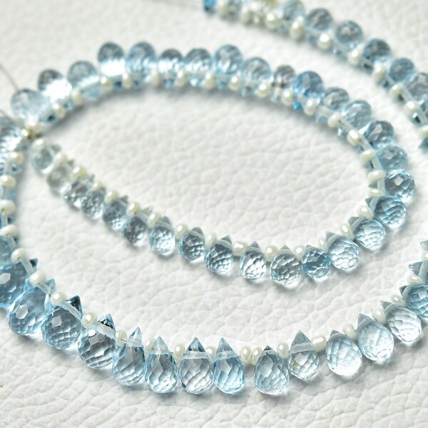 FULL 8 Strand 5-7mm Deep Sky Blue Topaz Faceted Briolette Tear Drop Beads
