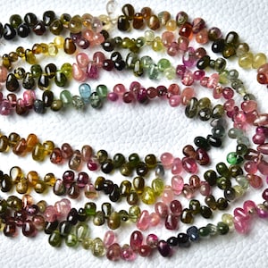 Natural Multi Tourmaline Plain Teardrop Beads 3.5x4mm to 4x6mm Smooth Drop Briolettes Gemstone Beads Tourmaline Beads 9.5 Inch Strand No4269