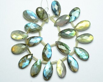 Bi Color Chrysorpase 25x11mm Faceted Pear Shaped Briolettes 8 Bead Strand